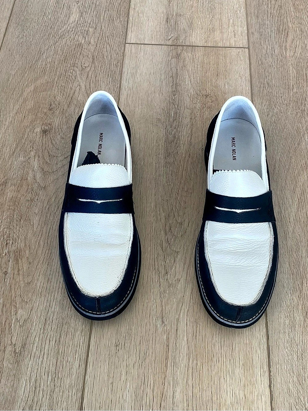 Marc Nolan Calum Black/White Leather Penny Loafers Black & White Loafers Like